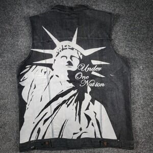 Red Ape Denim Vest Mens 2XL Black Statue of Liberty Patriotic Graphic Print